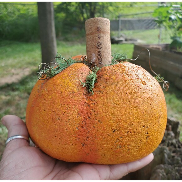 Set of (2) Hypertufa Hand Painted Pumpkins, Handmade Cement Pumpkins - Picture 4 of 8